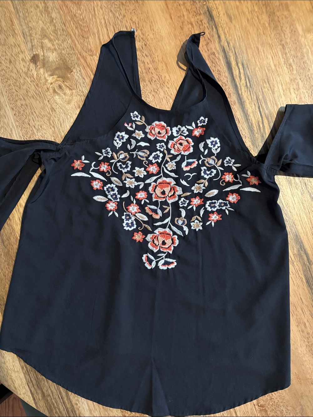 Black Floral Embroidered Cold-Shoulder Women’s Top